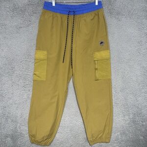 Nike Sportswear Pants Women Sz M Mustard Blue Waist Dri-Fit Taper Cargo Trousers